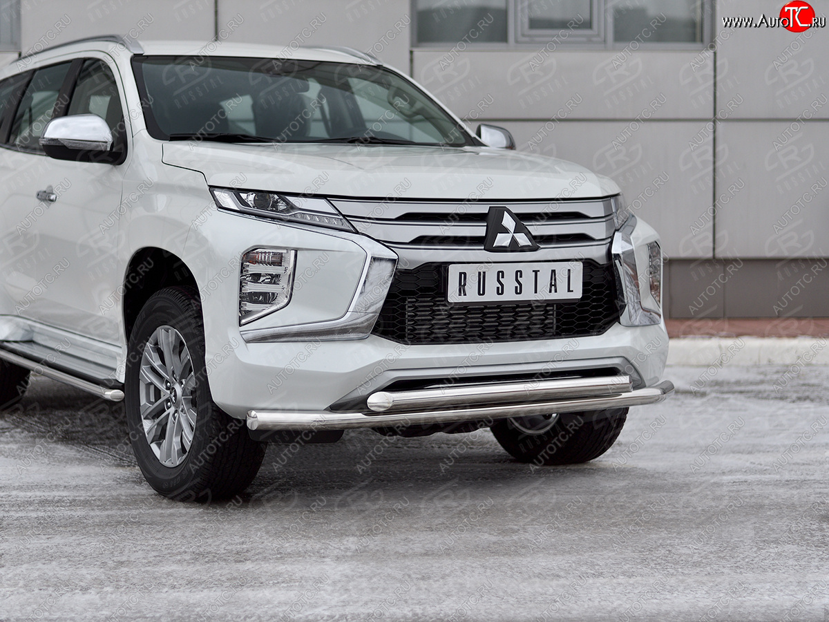 24 999 р. Защита переднего бампера (2 трубы Ø63 и 42 мм, нержавейка) SLITKOFF Mitsubishi Pajero Sport QF рестайлинг (2019-2022)  с доставкой в г. Владивосток