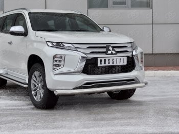 20 999 р. Защита переднего бампера (Ø76 мм, нержавейка) SLITKOFF Mitsubishi Pajero Sport QF рестайлинг (2019-2022)  с доставкой в г. Владивосток. Увеличить фотографию 2