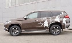 Защита порогов из круглой трубы диаметром 42 мм SLITKOFF Mitsubishi Pajero Sport QE дорестайлинг (2015-2021)