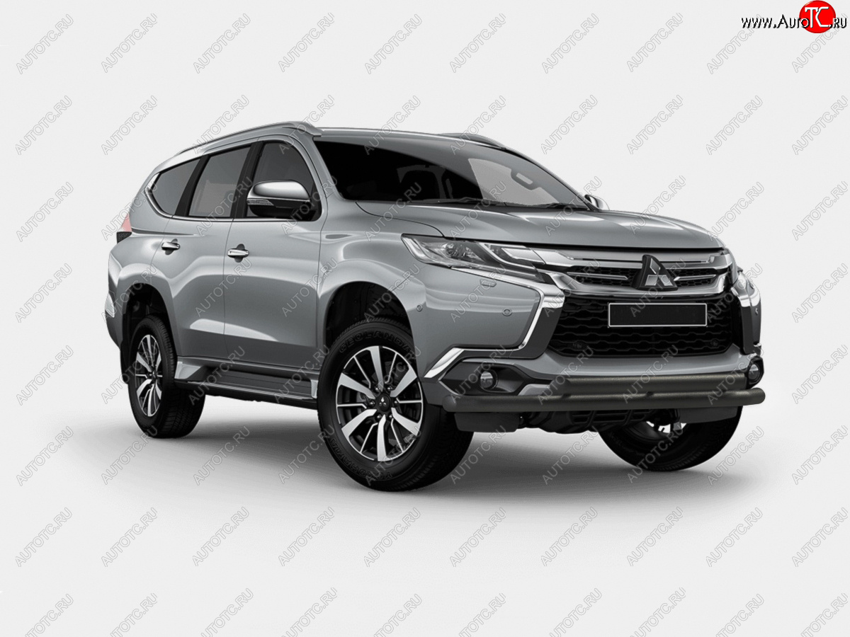 12 949 р. Защита переднего бампера (2 трубы Ø63 мм, окрашенная) SLITKOFF  Mitsubishi Pajero Sport  QE (2015-2021) дорестайлинг (черный муар)  с доставкой в г. Владивосток