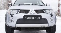 1 159 р. Зимняя заглушка решетки переднего бампера РА Mitsubishi Pajero Sport PB дорестайлинг (2008-2013)  с доставкой в г. Владивосток. Увеличить фотографию 2