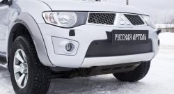 1 159 р. Зимняя заглушка решетки переднего бампера РА Mitsubishi Pajero Sport PB дорестайлинг (2008-2013)  с доставкой в г. Владивосток. Увеличить фотографию 3