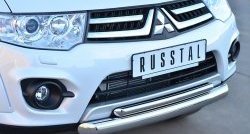 20 849 р. Защита переднего бампера (2 трубыØ76 и 42 мм, нержавейка) SLITKOFF  Mitsubishi Pajero Sport  PB (2013-2017) рестайлинг  с доставкой в г. Владивосток. Увеличить фотографию 2