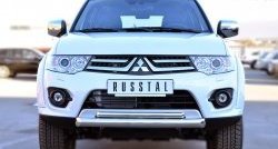 20 849 р. Защита переднего бампера (2 трубыØ76 и 42 мм, нержавейка) SLITKOFF  Mitsubishi Pajero Sport  PB (2013-2017) рестайлинг  с доставкой в г. Владивосток. Увеличить фотографию 1