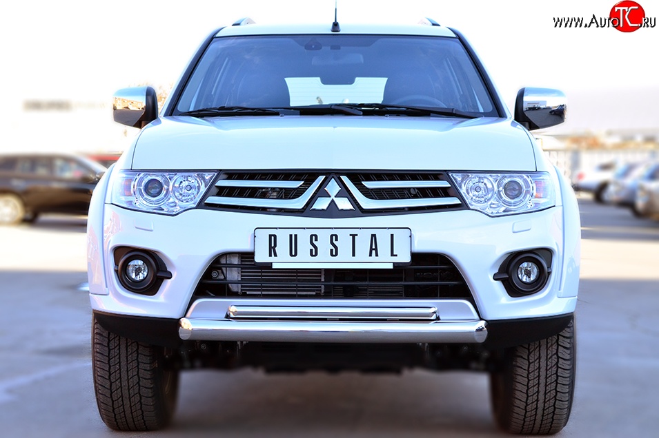 20 849 р. Защита переднего бампера (2 трубыØ76 и 42 мм, нержавейка) SLITKOFF  Mitsubishi Pajero Sport  PB (2013-2017) рестайлинг  с доставкой в г. Владивосток