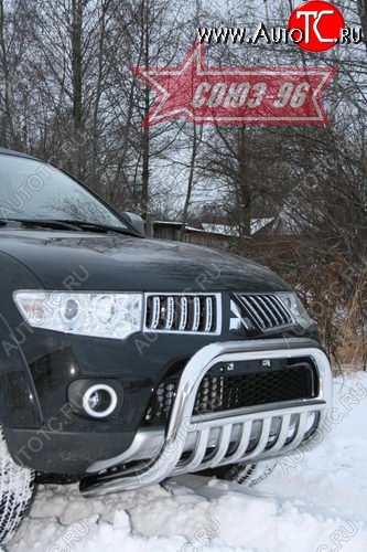 18 314 р. Защита переднего бампера Souz-96 (d76) Mitsubishi Pajero Sport PB дорестайлинг (2008-2013)  с доставкой в г. Владивосток