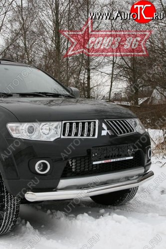 11 564 р. Защита переднего бампера одинарная Souz-96 (d76) Mitsubishi Pajero Sport PB дорестайлинг (2008-2013)  с доставкой в г. Владивосток