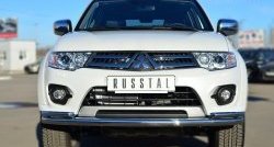 21 399 р. Защита переднего бампера (2 трубыØ63 и 42 мм, нержавейка) SLITKOFF  Mitsubishi Pajero Sport  PB (2013-2017) рестайлинг  с доставкой в г. Владивосток. Увеличить фотографию 1