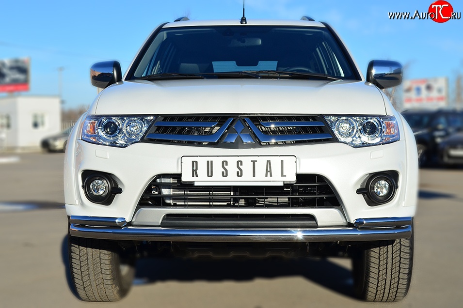 21 399 р. Защита переднего бампера (2 трубыØ63 и 42 мм, нержавейка) SLITKOFF  Mitsubishi Pajero Sport  PB (2013-2017) рестайлинг  с доставкой в г. Владивосток