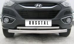 21 299 р. Защита переднего бампера (2 трубыØ76 и 42 мм, нержавейка) SLITKOFF Hyundai IX35 LM дорестайлинг (2009-2013)  с доставкой в г. Владивосток. Увеличить фотографию 2