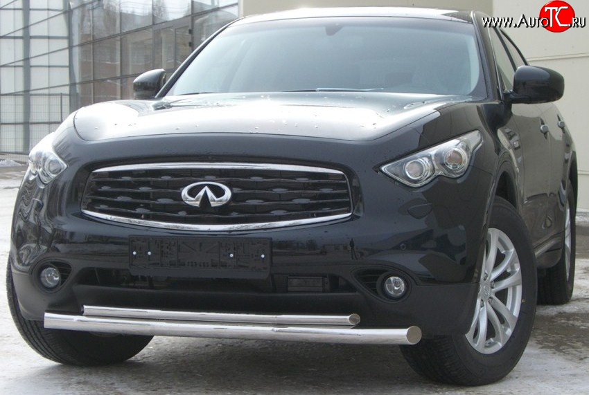 24 849 р. Защита переднего бампера (2 трубыØ63 и 42 мм, нержавейка) SLITKOFF INFINITI FX35 S51 дорестайлинг (2008-2011)  с доставкой в г. Владивосток