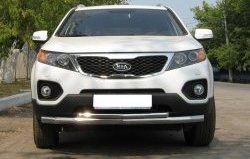 9 399 р. Защита переднего бампера (2 трубы Ø63 и 42 мм, нержавейка) SLITKOFF  KIA Sorento  XM (2009-2012) дорестайлинг  с доставкой в г. Владивосток. Увеличить фотографию 1