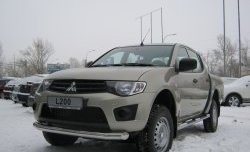 22 749 р. Защита порогов Russtal из трубы d76 мм с пластиковыми вставками для ног Mitsubishi L200 4  дорестайлинг (2006-2014) (Защита порогов с со скосами на торцах (вариант 1))  с доставкой в г. Владивосток. Увеличить фотографию 3