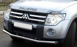 Одинарная защита переднего бампера SLITKOFF диаметром 76 мм Mitsubishi Pajero 4 V90 дорестайлинг (2006-2011)