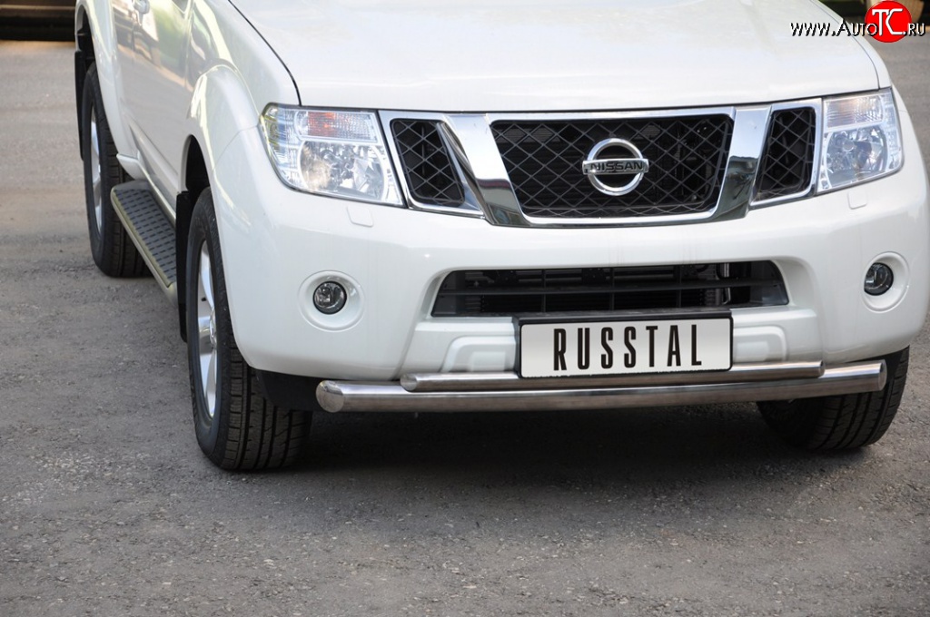 23 649 р. Защита переднего бампера (2 трубыØ76 и 42 мм, нержавейка) SLITKOFF Nissan Pathfinder R51 дорестайлинг (2004-2007)  с доставкой в г. Владивосток