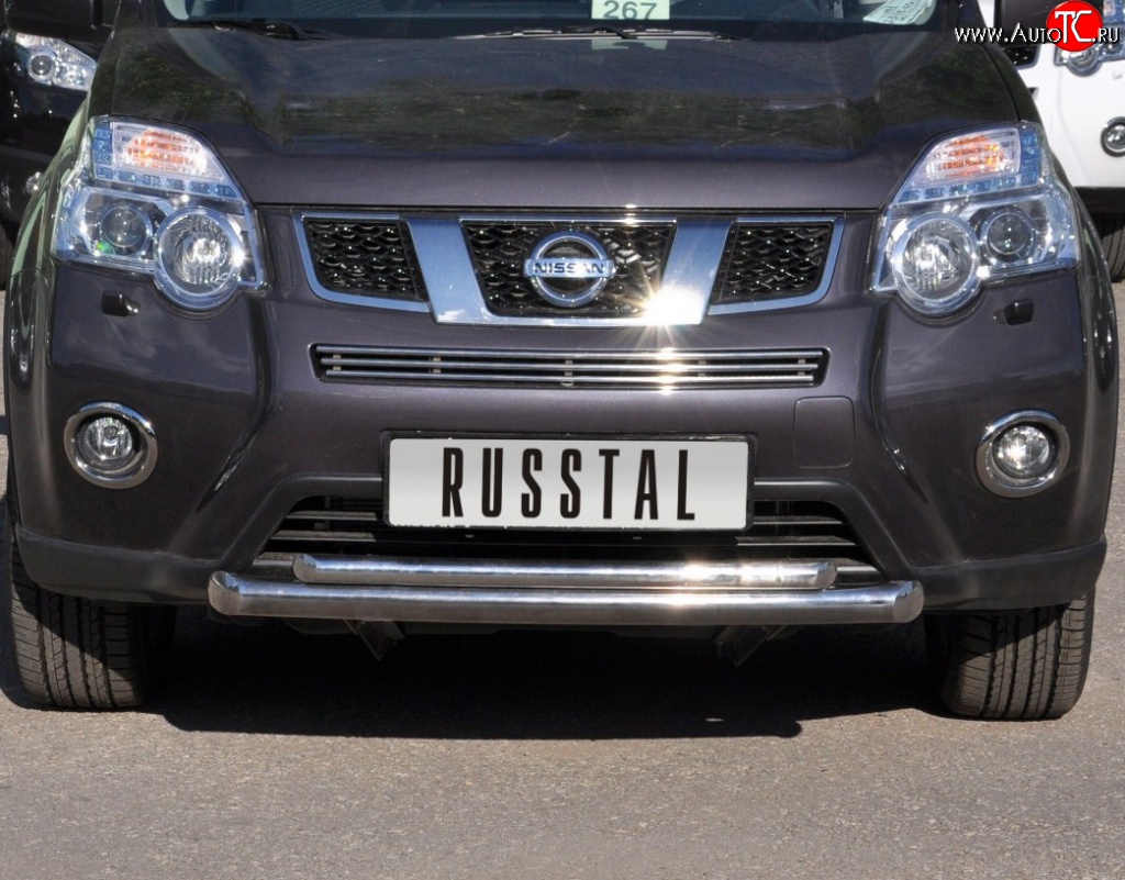 18 399 р. Защита переднего бампера (2 трубыØ76 и 42 мм, нержавейка) SLITKOFF Nissan X-trail 2 T31 рестайлинг (2010-2015)  с доставкой в г. Владивосток