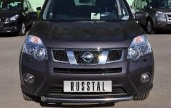 Одинарная защита переднего бампера Russtal диаметром 63 мм Nissan X-trail 2 T31 рестайлинг (2010-2015)