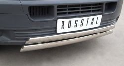 22 299 р. Защита переднего бампера (2 трубыØ75х42 мм, нержавейка) Russtal Volkswagen Transporter T5 дорестайлинг (2003-2009)  с доставкой в г. Владивосток. Увеличить фотографию 2