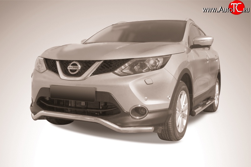 15 299 р. Фигурная защита переднего бампера диаметром 57 мм Slitkoff  Nissan Qashqai  2 (2013-2019) J11 дорестайлинг (Нержавейка, Полированная)  с доставкой в г. Владивосток