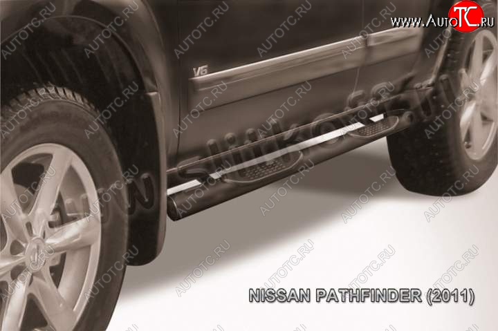 11 449 р. Защита порогов Slitkoff  Nissan Pathfinder  R51 (2009-2014) рестайлинг (Цвет: серебристый)  с доставкой в г. Владивосток