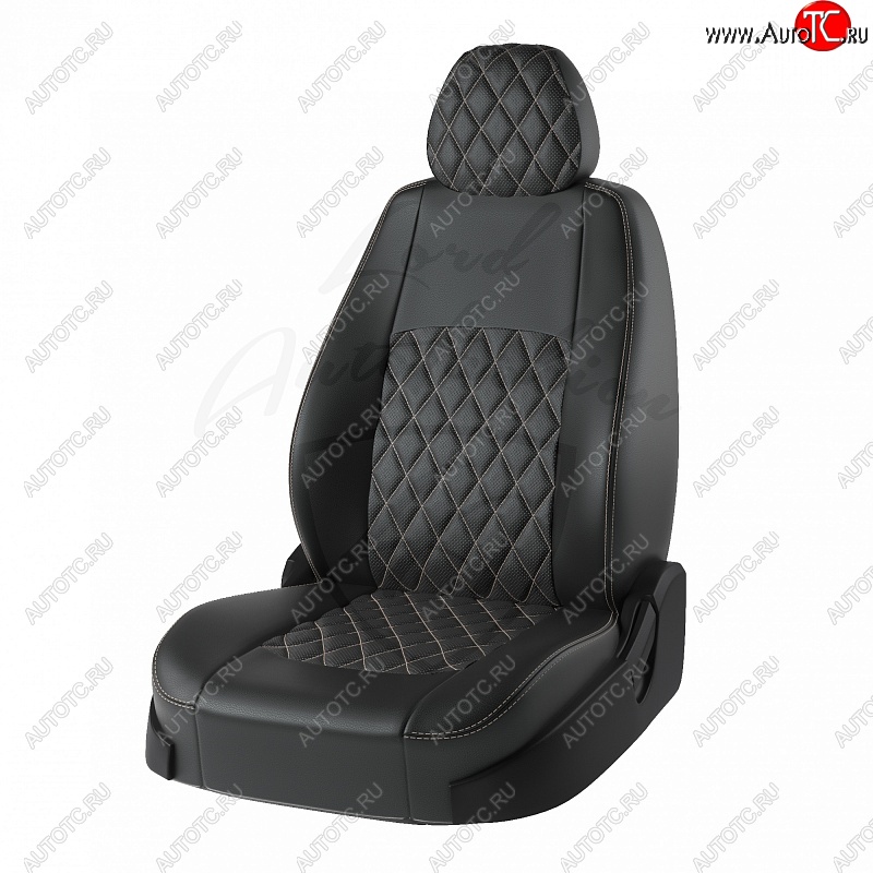 9 449 р. Чехлы для сидений (G11/G15) Lord Autofashion Турин Ромб (экокожа)  Nissan Almera  G15 (2012-2019) седан (Чёрный, вставка чёрная, строчка бежевая)  с доставкой в г. Владивосток