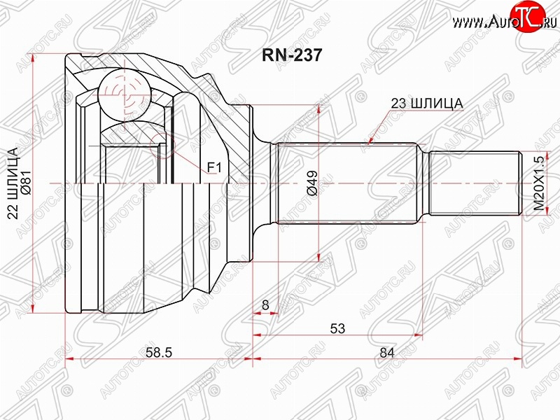 2 399 р. Шрус (наружный) SAT (22*23*49 мм) Nissan Almera G15 седан (2012-2019)  с доставкой в г. Владивосток