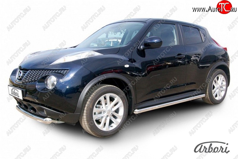 12 149 р. Защита штатных порогов 2WD Arbori (нержавейка, d57 mm). Nissan Juke 1 YF15 рестайлинг (2014-2020)  с доставкой в г. Владивосток