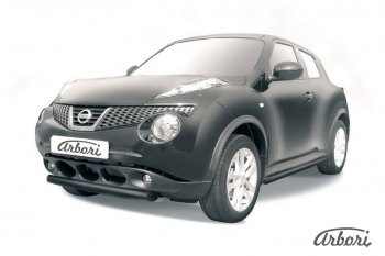 Защита переднего бампера 4WD Arbori (короткая, черная, 1 труба d57 mm). Nissan Juke 1 YF15 дорестайлинг (2010-2014)