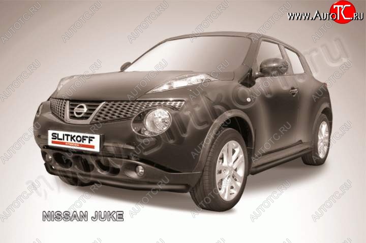 8 949 р. Защита переднего бампера из трубы d57 Slitkoff Nissan Juke 1 YF15 дорестайлинг (2010-2014) (Цвет: серебристый)  с доставкой в г. Владивосток