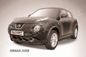 7 999 р. Защита переднего бампер Slitkoff Nissan Juke 1 YF15 рестайлинг (2014-2020) (Цвет: серебристый)  с доставкой в г. Владивосток. Увеличить фотографию 1