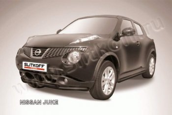 9 249 р. Защита переднего бампера из труб d57 и d42 Slitkoff Nissan Juke 1 YF15 рестайлинг (2014-2020) (Цвет: серебристый)  с доставкой в г. Владивосток. Увеличить фотографию 1