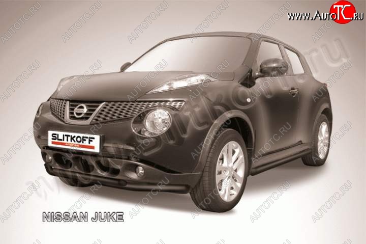 9 249 р. Защита переднего бампера из труб d57 и d42 Slitkoff Nissan Juke 1 YF15 рестайлинг (2014-2020) (Цвет: серебристый)  с доставкой в г. Владивосток