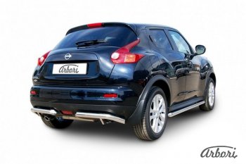 10 619 р. Защита заднего бампера Arbori (уголки, нержавейка, 1 труба d57 mm). Nissan Juke 1 YF15 дорестайлинг (2010-2014)  с доставкой в г. Владивосток. Увеличить фотографию 2