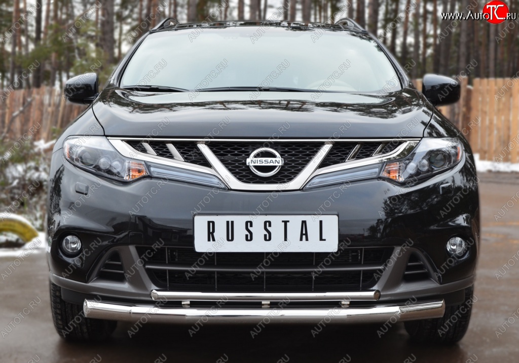 20 399 р. Защита переднего бампера (2 трубы Ø76 и 42 мм, нержавейка) SLITKOFF  Nissan Murano  2 Z51 (2010-2016) рестайлинг  с доставкой в г. Владивосток