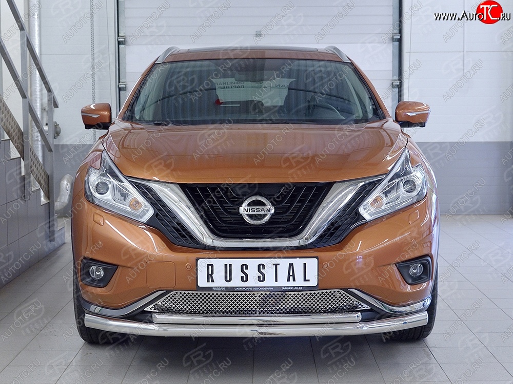 22 449 р. Защита переднего бампера (2 трубыØ63 и 42 мм, нержавейка) SLITKOFF Nissan Murano 3 Z52 дорестайлинг (2015-2022)  с доставкой в г. Владивосток