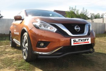 12 899 р. защита переднего бампера Slitkoff  Nissan Murano  3 Z52 (2015-2022) дорестайлинг (Цвет: серебристый)  с доставкой в г. Владивосток. Увеличить фотографию 1