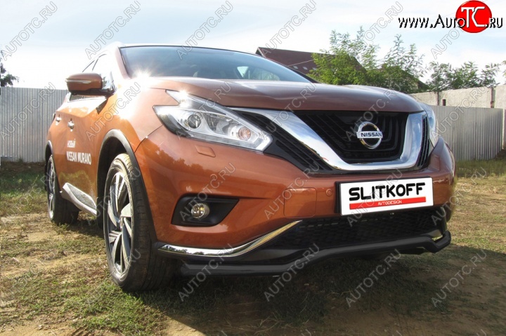 14 299 р. защита переднего бампера Slitkoff Nissan Murano 3 Z52 дорестайлинг (2015-2022) (Цвет: серебристый)  с доставкой в г. Владивосток