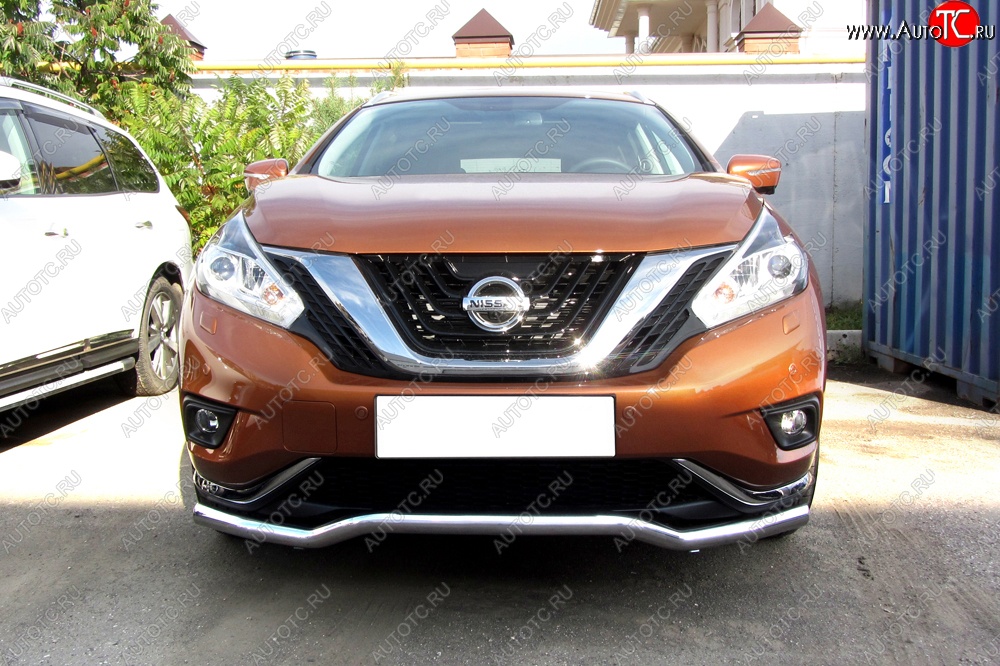 20 449 р. Защита переднего бампера из изогнутой трубы диаметром 57 мм Slitkoff Nissan Murano 3 Z52 дорестайлинг (2015-2022) (Нержавейка, Полированная)  с доставкой в г. Владивосток