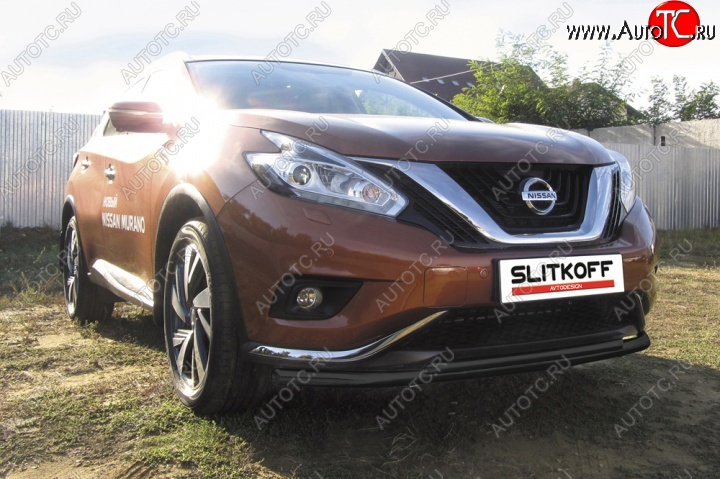 12 499 р. защита переднего бампера Slitkoff  Nissan Murano  3 Z52 (2015-2022) дорестайлинг (Цвет: серебристый)  с доставкой в г. Владивосток