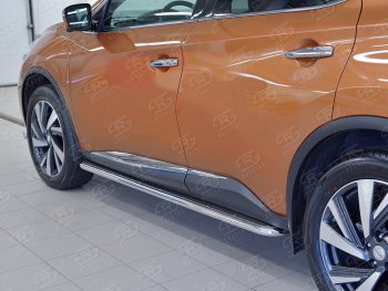 Широкая защита порогов с трубой диаметром 42 мм SLITKOFF v3 Nissan Murano 3 Z52 дорестайлинг (2015-2022)