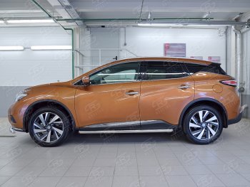 Защита порогов из круглой трубы диаметром 63 мм SLITKOFF v3 Nissan Murano 3 Z52 дорестайлинг (2015-2022)