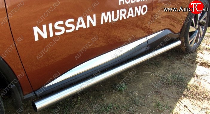 18 949 р. Защита порогов из круглой трубы диаметром 76 мм Slitkoff  Nissan Murano  3 Z52 (2015-2024) дорестайлинг, рестайлинг (Нержавейка, Полированная)  с доставкой в г. Владивосток