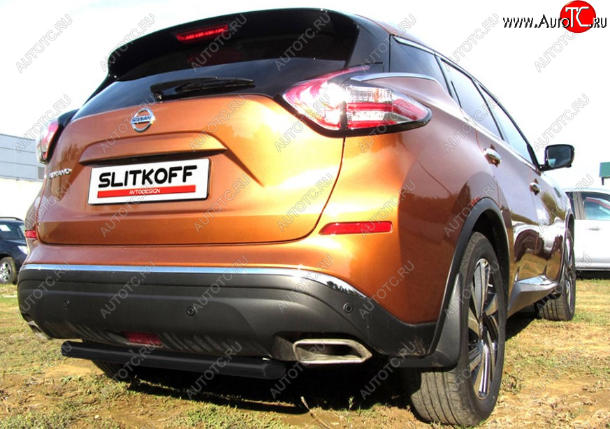 5 599 р. Защита заднего бампера Slitkoff (Ø 57, короткая) Nissan Murano 3 Z52 дорестайлинг (2015-2022) (Сталь с полимерным покрытием. Цвет: черный)  с доставкой в г. Владивосток