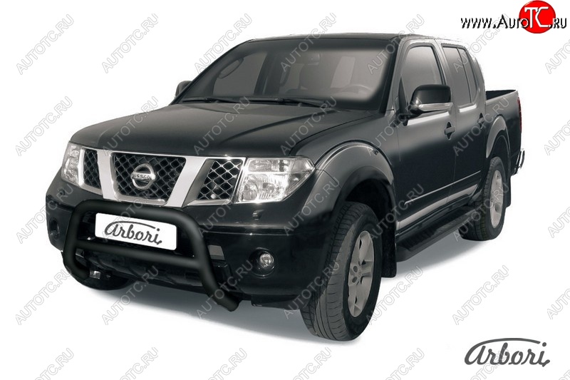 17 279 р. Защита переднего бампера Arbori (низкая, черная, 1 труба d76 mm). Nissan Navara 2 D40 дорестайлинг (2004-2010)  с доставкой в г. Владивосток