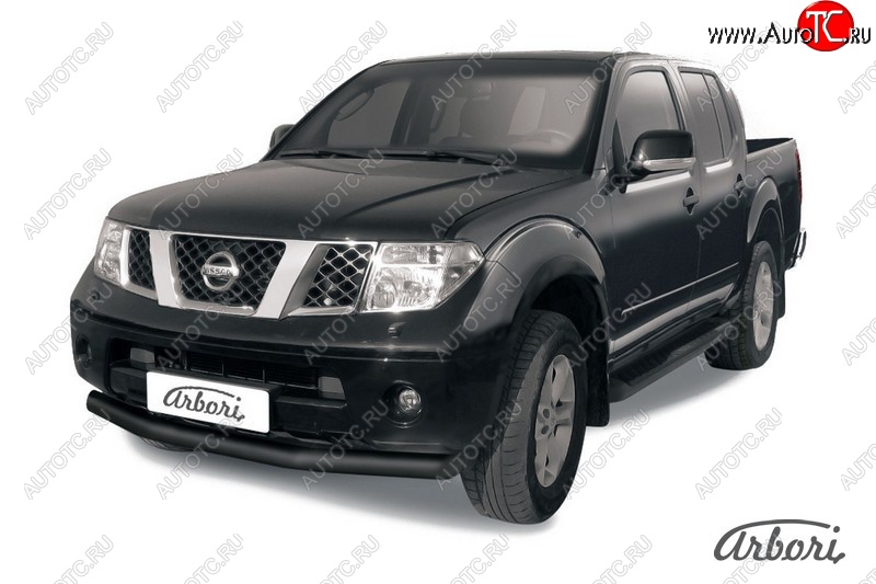 7 019 р. Защита переднего бампера Arbori (черная, 1 труба d76 mm). Nissan Navara 2 D40 дорестайлинг (2004-2010)  с доставкой в г. Владивосток