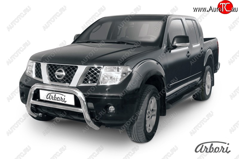 32 579 р. Защита переднего бампера Arbori (низкая, нержавейка, 1 труба d76 mm). Nissan Navara 2 D40 дорестайлинг (2004-2010)  с доставкой в г. Владивосток