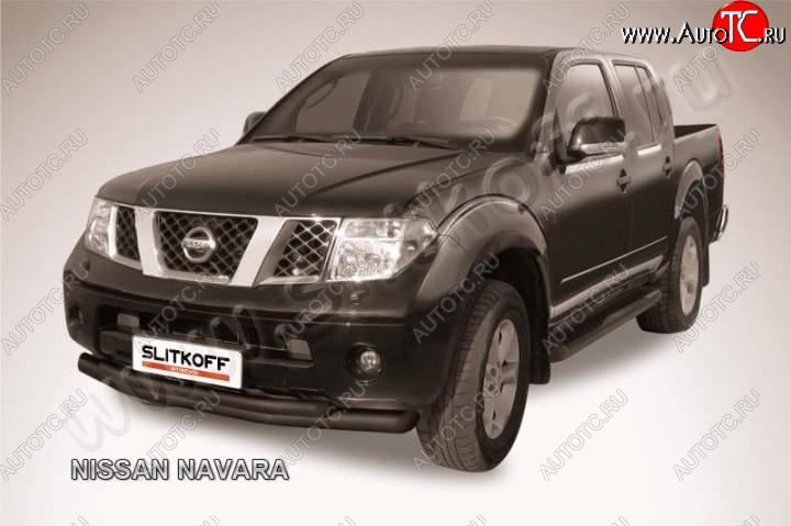 12 549 р. Защита переднего бампер Slitkoff Nissan Navara 2 D40 дорестайлинг (2004-2010) (Цвет: серебристый)  с доставкой в г. Владивосток