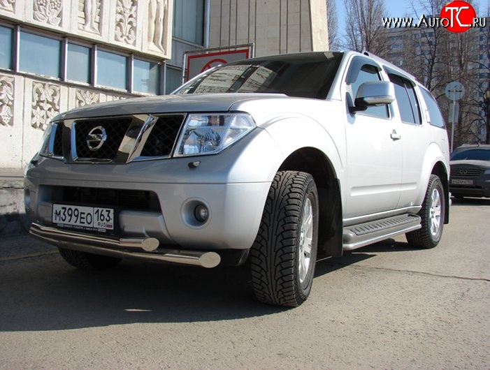 13 999 р. Двойная защита переднего бампера d76 и 63 мм Металл Дизайн Nissan Pathfinder R51 дорестайлинг (2004-2007) (полированная нержавейка)  с доставкой в г. Владивосток