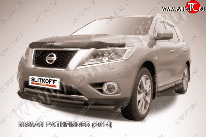 11 999 р. Защита переднего бампер Slitkoff  Nissan Pathfinder  R52 (2012-2017) дорестайлинг (Цвет: серебристый)  с доставкой в г. Владивосток