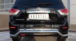 16 399 р. Защита заднего бампера (Ø63 мм волна, нержавейка) SLITKOFF Nissan Pathfinder R52 дорестайлинг (2012-2017)  с доставкой в г. Владивосток. Увеличить фотографию 4